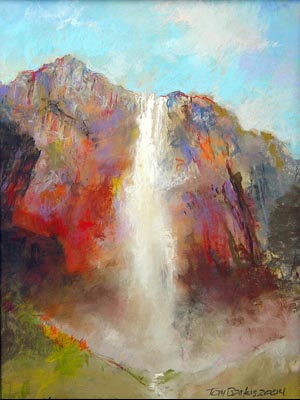 painting of waterfall